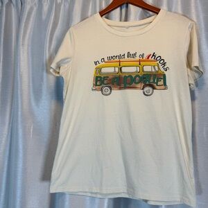 Kooks Surf Van Graphic T Shirt Cream White Short Sleeve Casual Beach Vibe Top